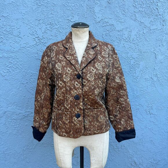 Vintage Floral Quilted Jacket Small Gold floral blazer - Picture 2 of 10